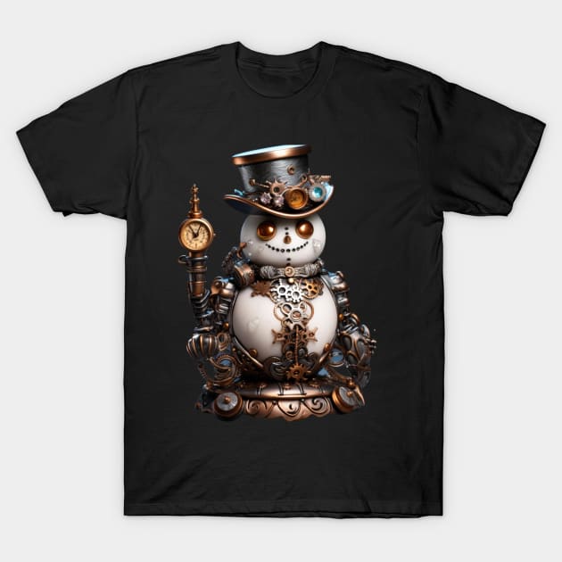 Steampunk Snowman with Copper Eyes and Top Hat T-Shirt by mw1designsart